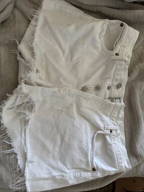 Agolde White High-Waist Distressed Denim Shorts